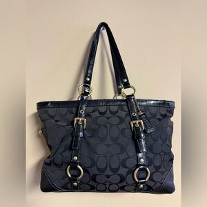 2000s Vintage Coach Black Signature Jacquard Tote Bag